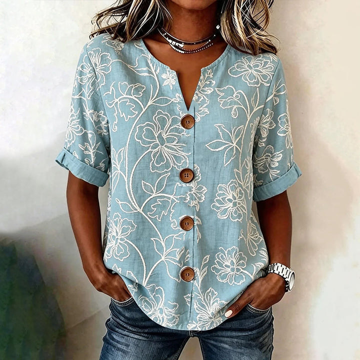 Élise™ | Retro Floral Pattern Blouse
