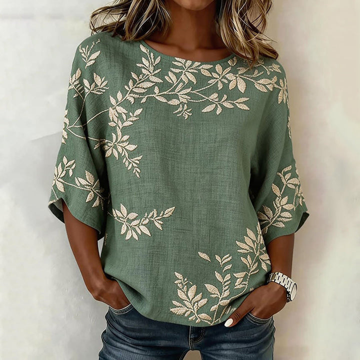 Élise™ | Retro Leaf Pattern Blouse