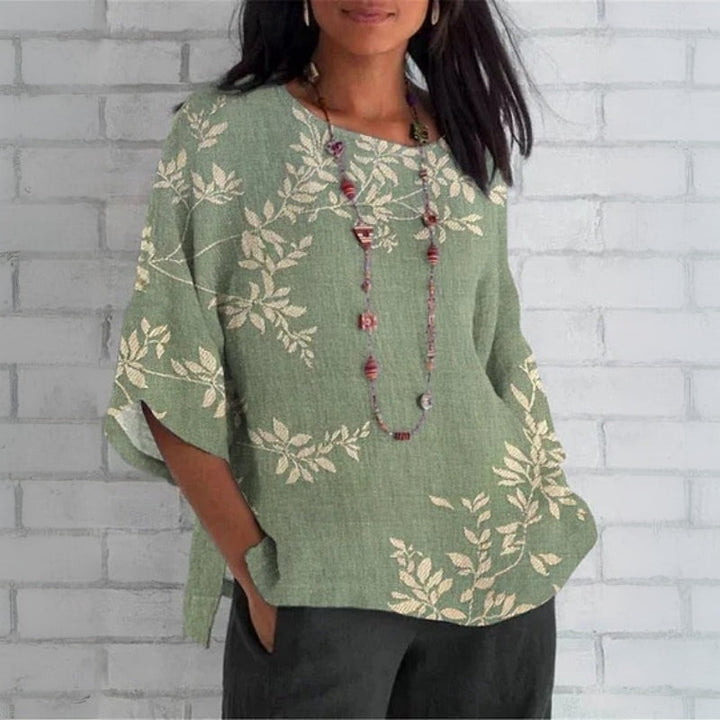 Élise™ | Retro Leaf Pattern Blouse