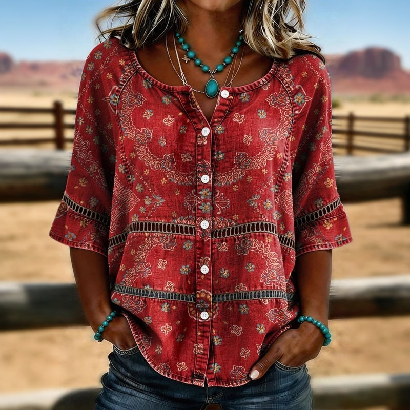 Aurore™ | Retro Ethnic Print Blouse