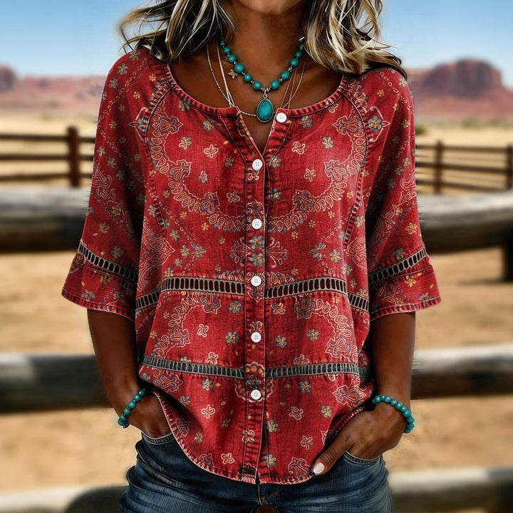 Aurore™ | Retro Ethnic Print Blouse