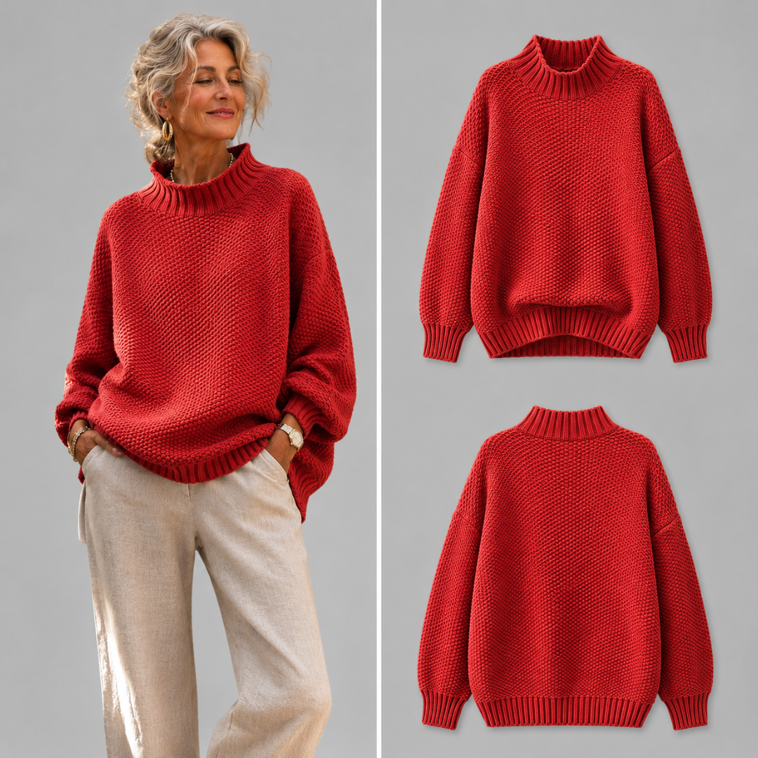 MIRA-Relaxed Mock Neck Knit Sweater Ruth