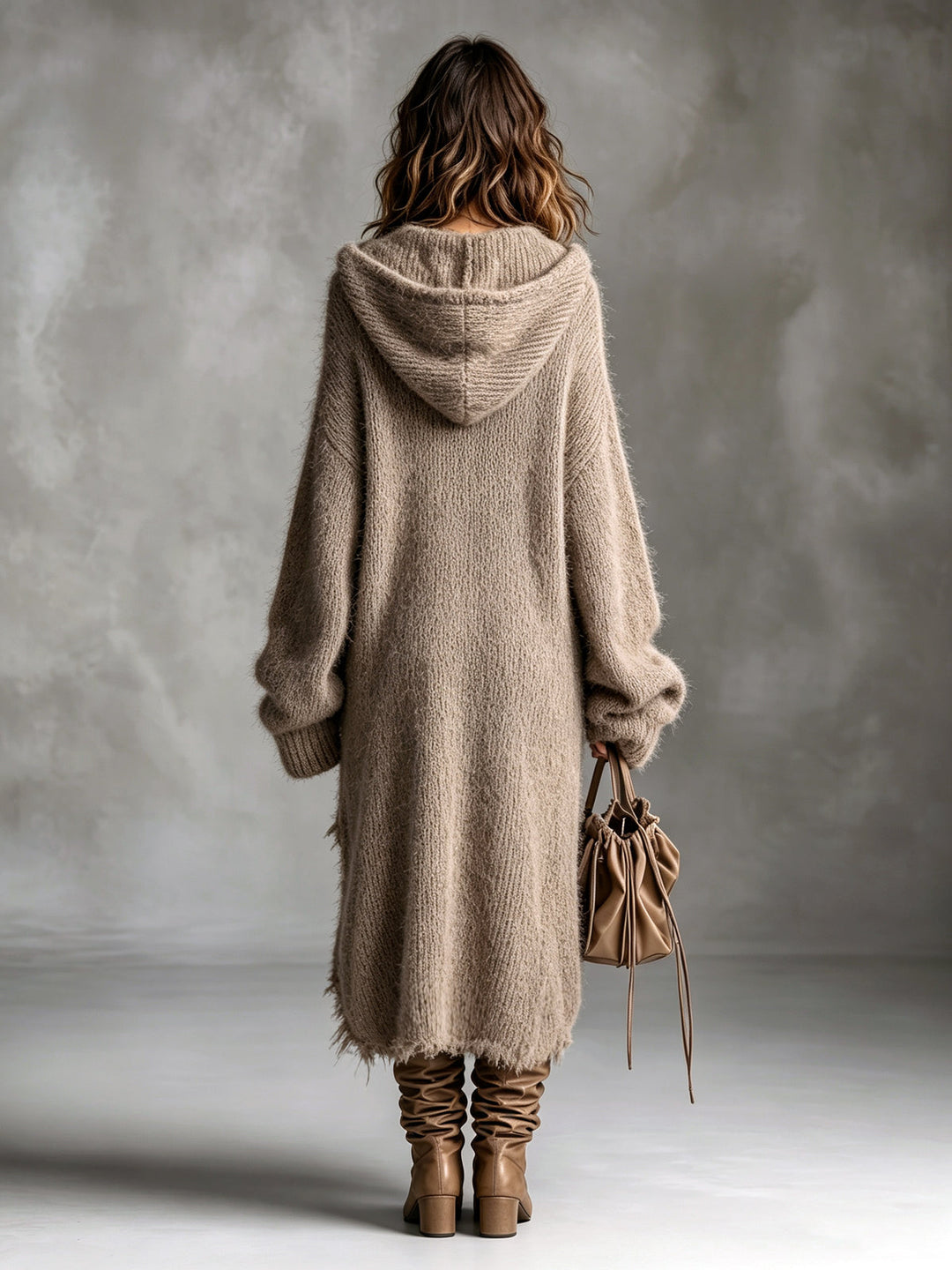 Fuzzy Knit Hooded Midi Dress