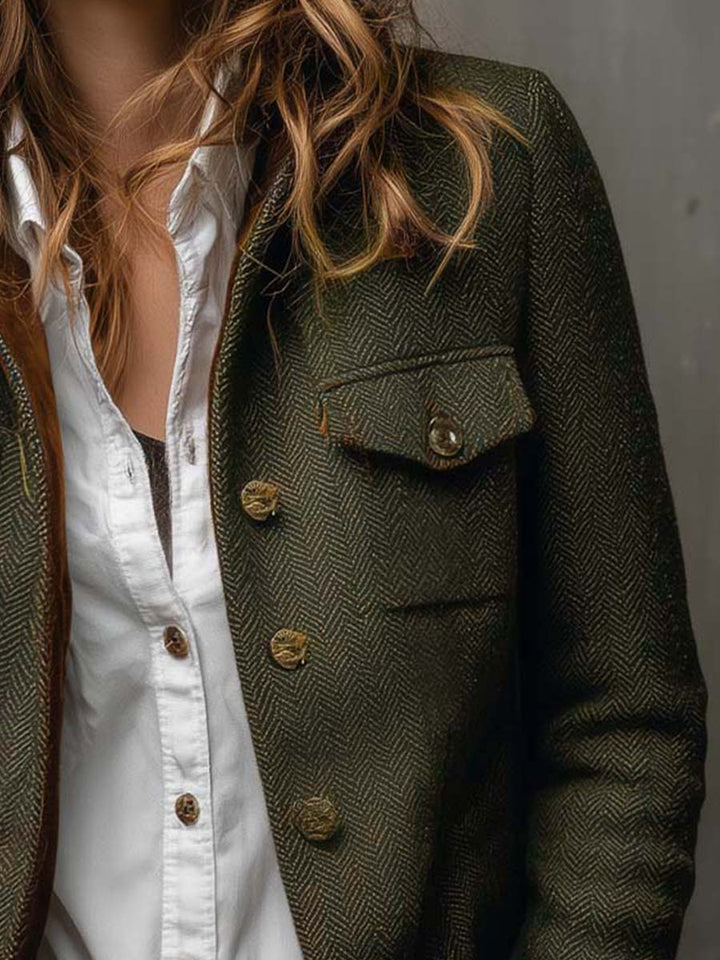 Women’s Vintage Herringbone Contrast Trim Blazer