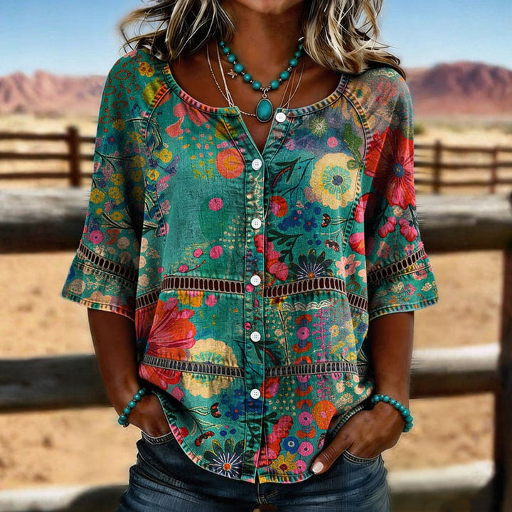 Amandine™ | Retro Floral Pattern Blouse
