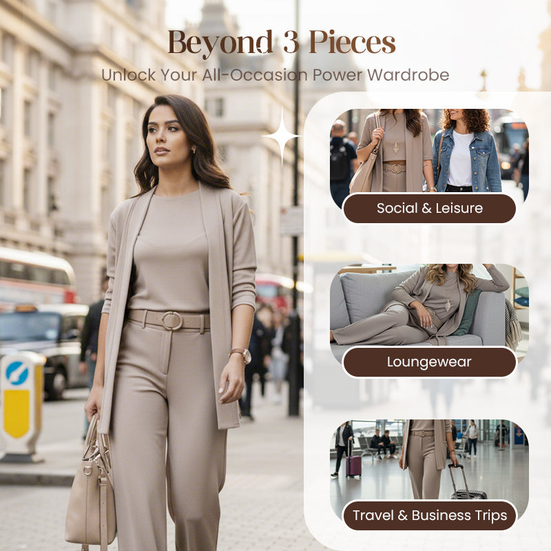 FLORIS 3-Piece Set Including Long Cardigan, Top, and Pants