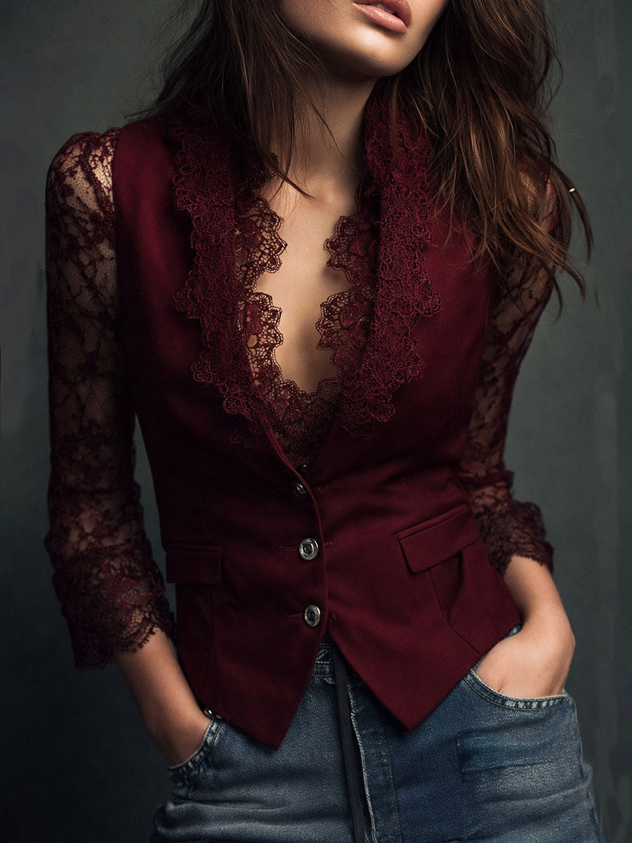 Women’s Black Sheer Sleeve Blazer Top