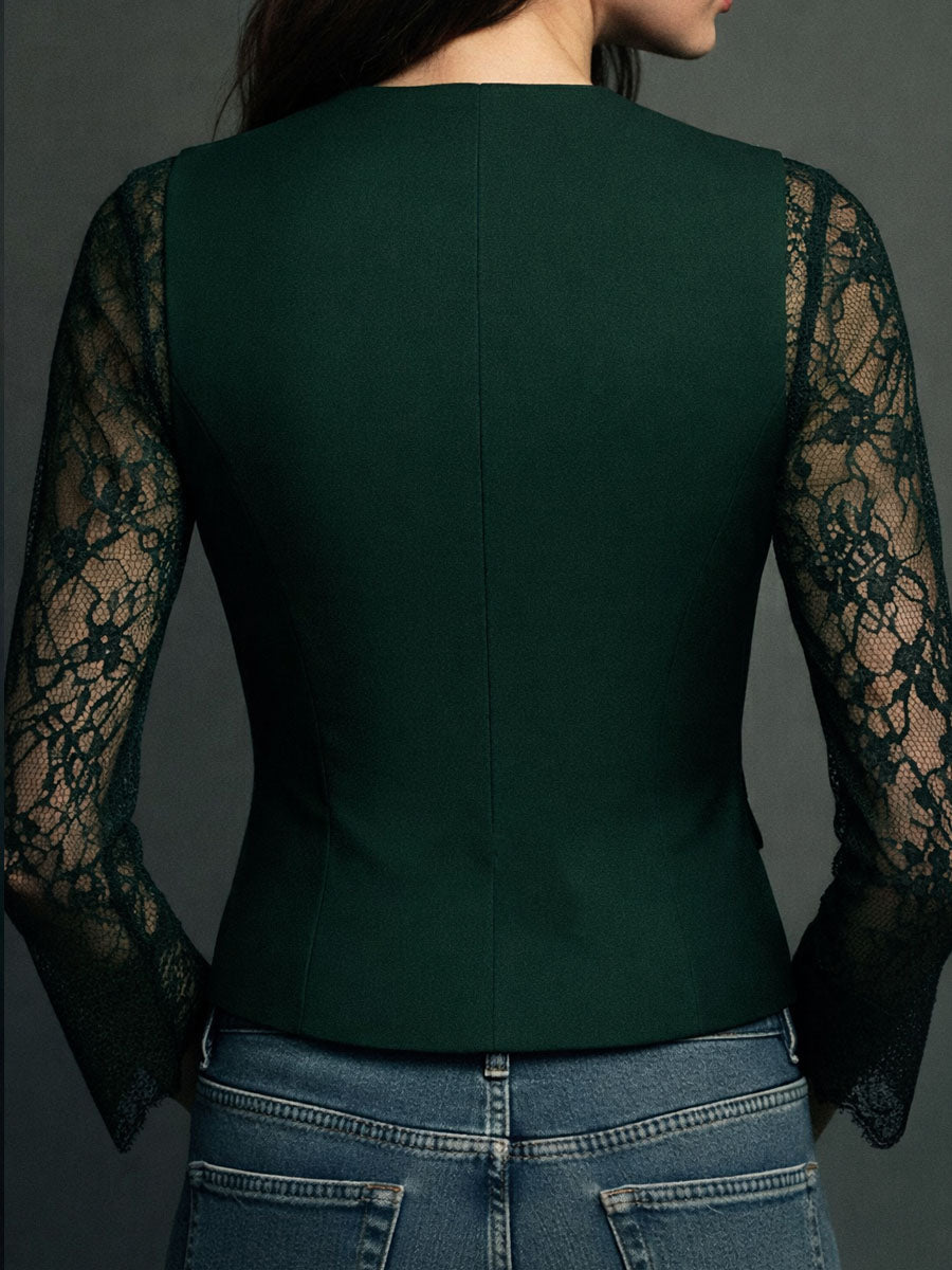 Women’s Black Sheer Sleeve Blazer Top