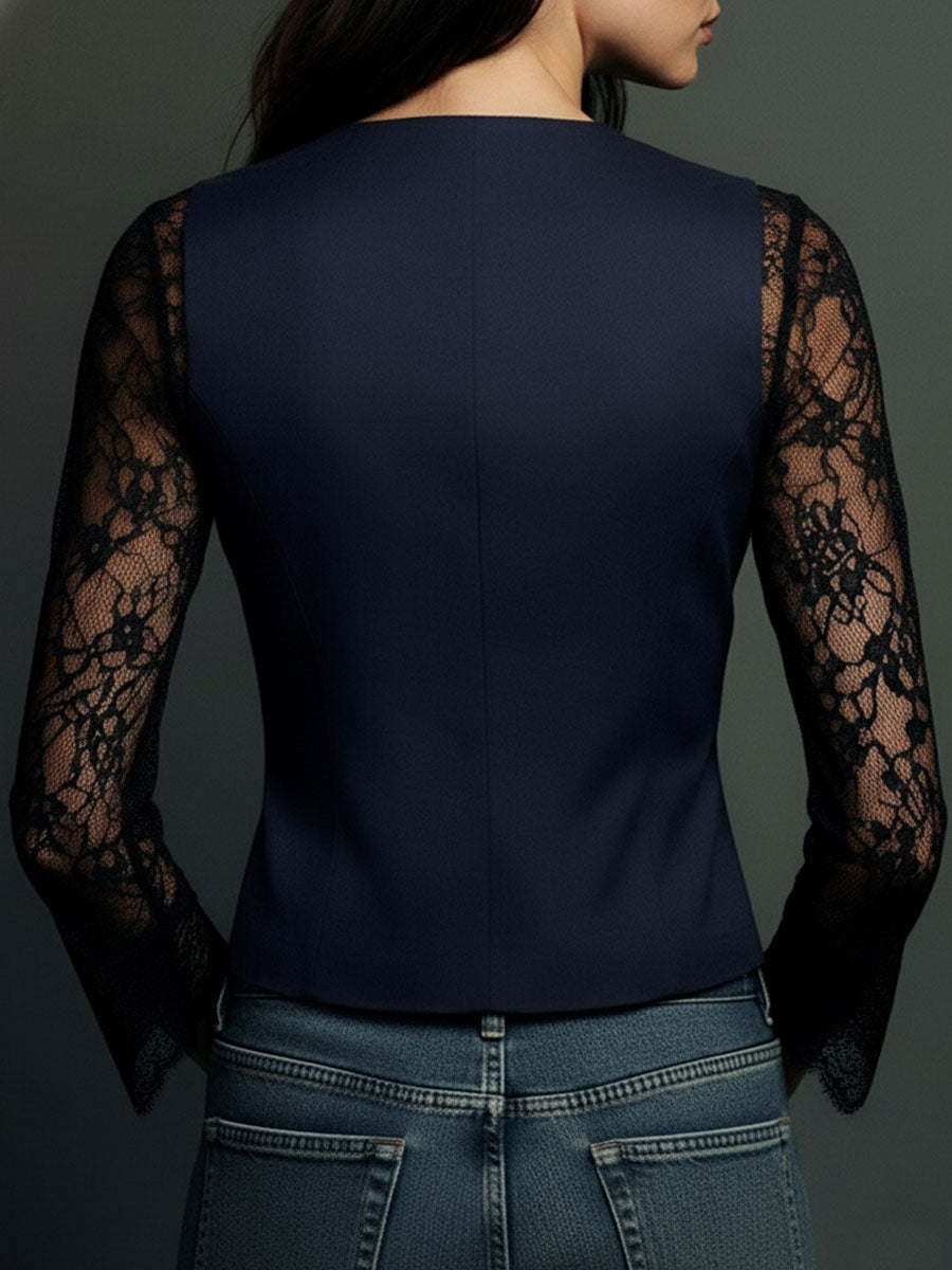 Women’s Black Sheer Sleeve Blazer Top