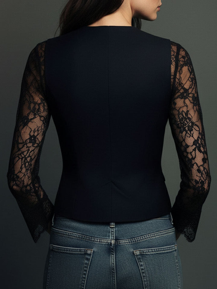 Women’s Black Sheer Sleeve Blazer Top
