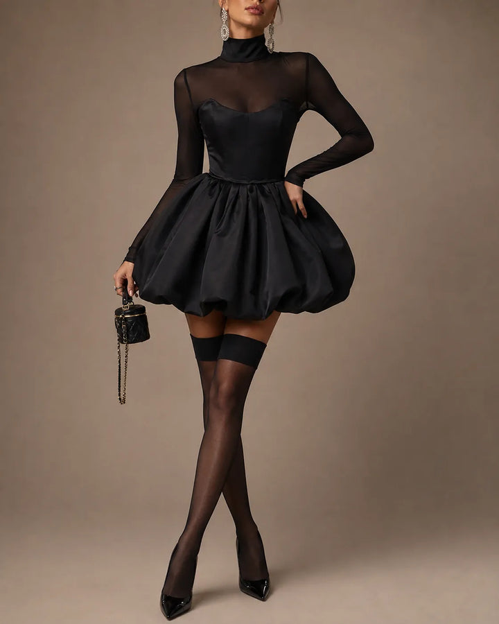 Vivienne | Sheer High-Neck Bubble Mini Dress