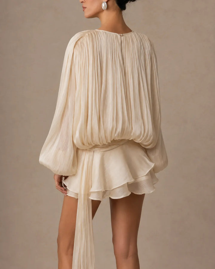 Amara | Draped Satin Ruffle Mini Dress