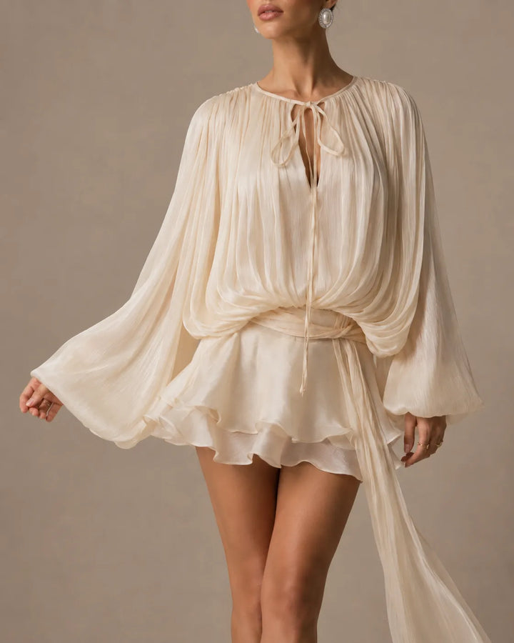 Amara | Draped Satin Ruffle Mini Dress