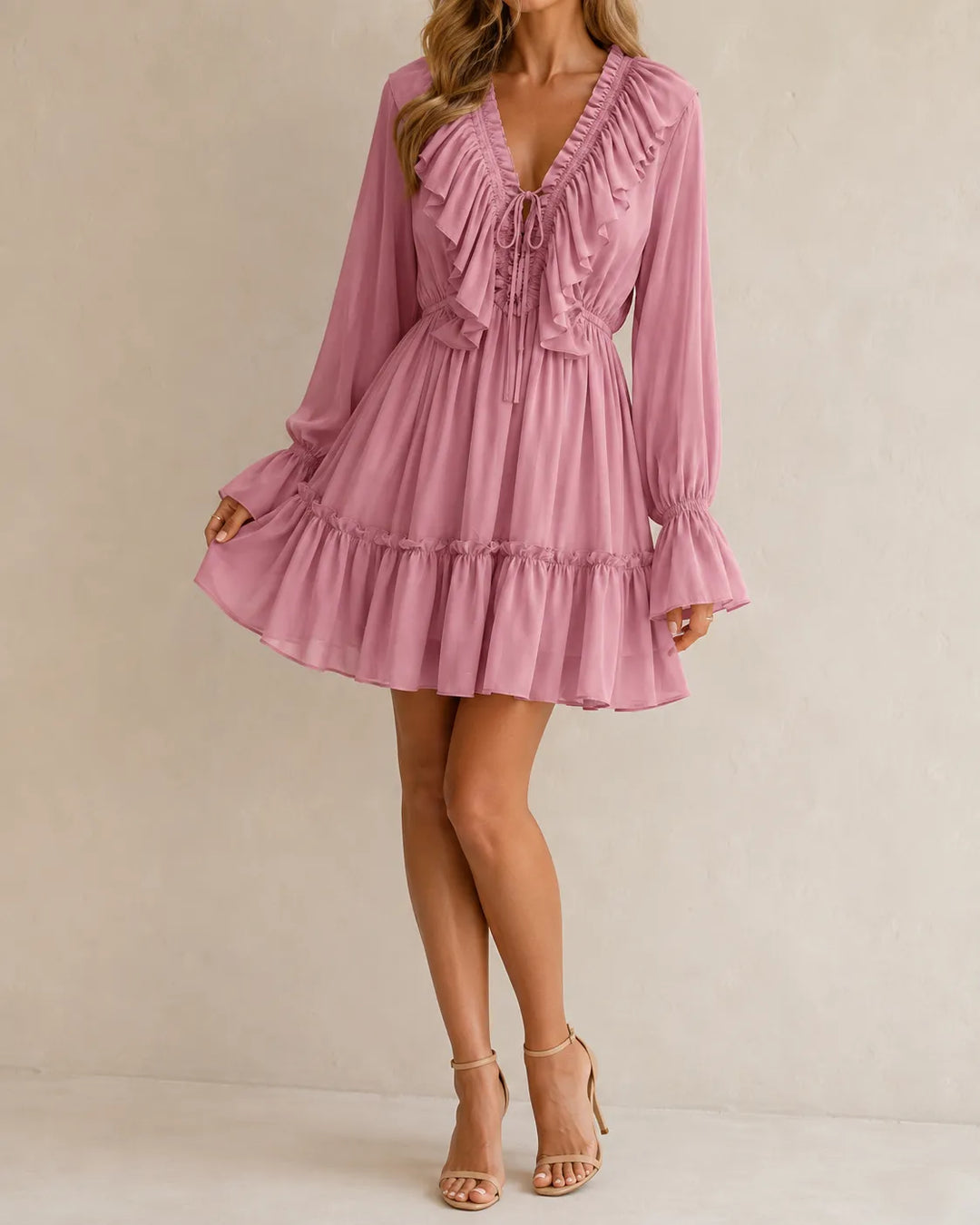 Elowen | Ruffle V-Neck Mini Dress