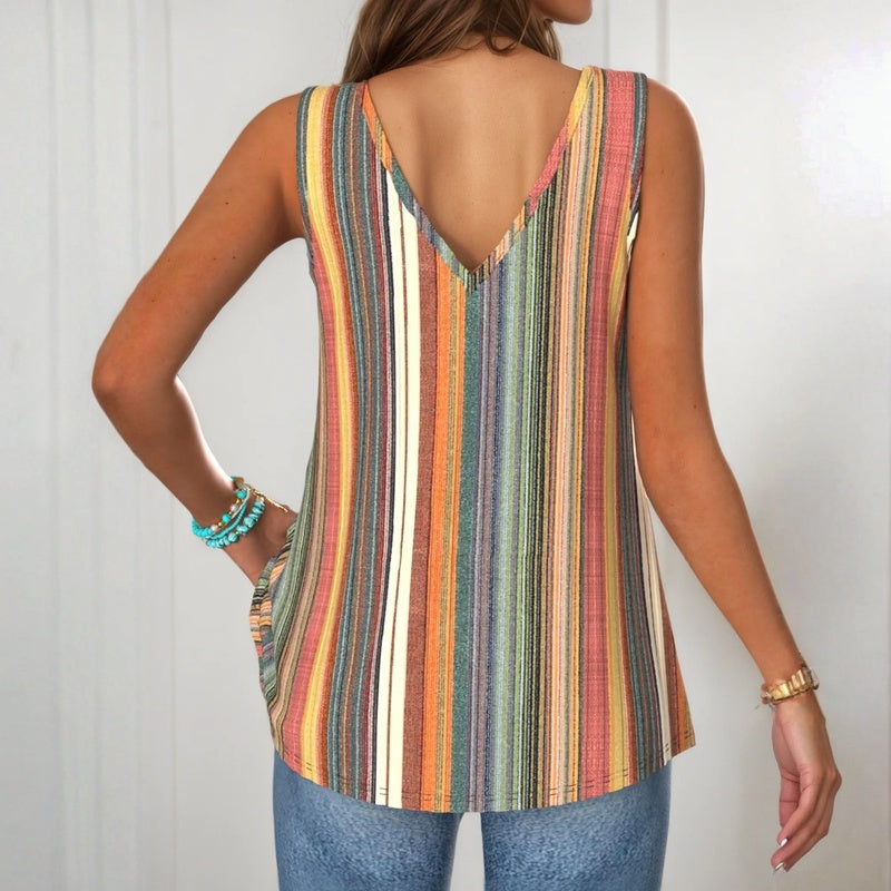 Isaline™ | V-Neck Multicolored Striped Tank Top