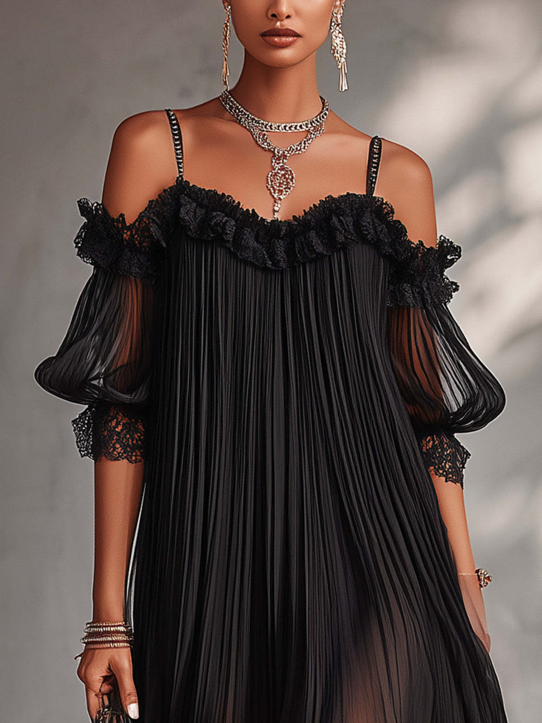 Aurora | Long Chiffon Dress with V-Neck