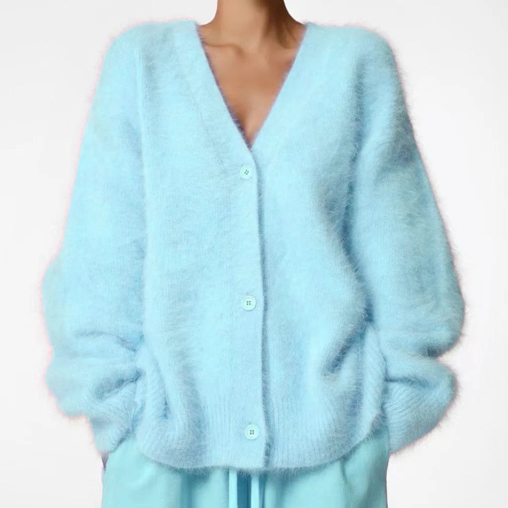 Cloud-Soft V-Neck Button Cardigan in Sky Blue