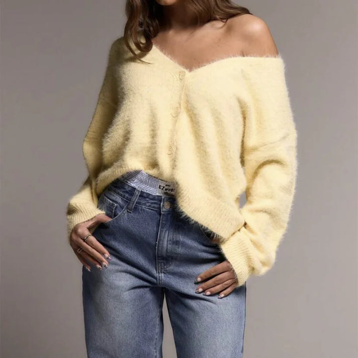 Cloud-Soft V-Neck Button Cardigan in Yellow