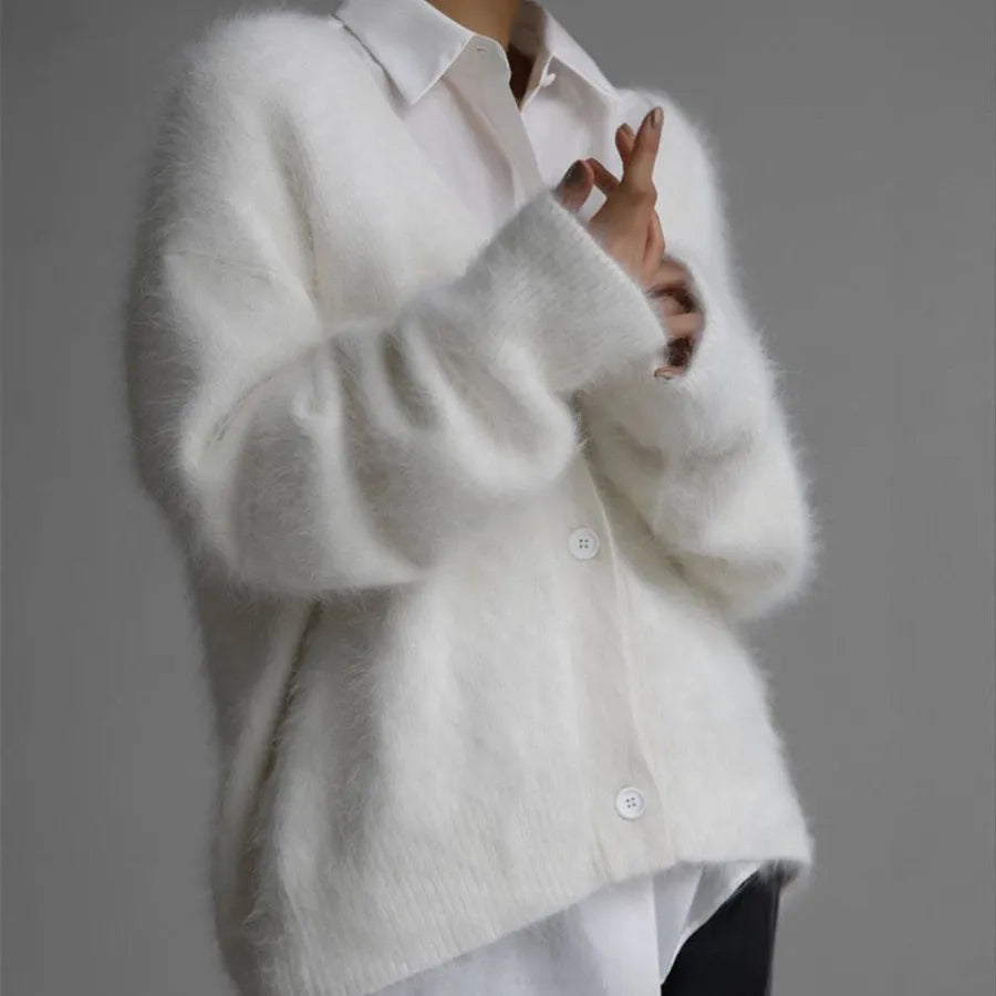 Cloud-Soft V-Neck Button Cardigan in White