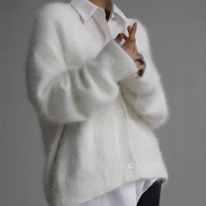 Cloud-Soft V-Neck Button Cardigan in White