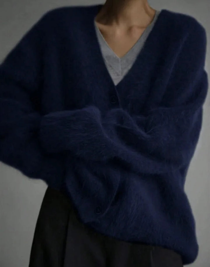 Cloud-Soft V-Neck Button Cardigan in Navy Blue