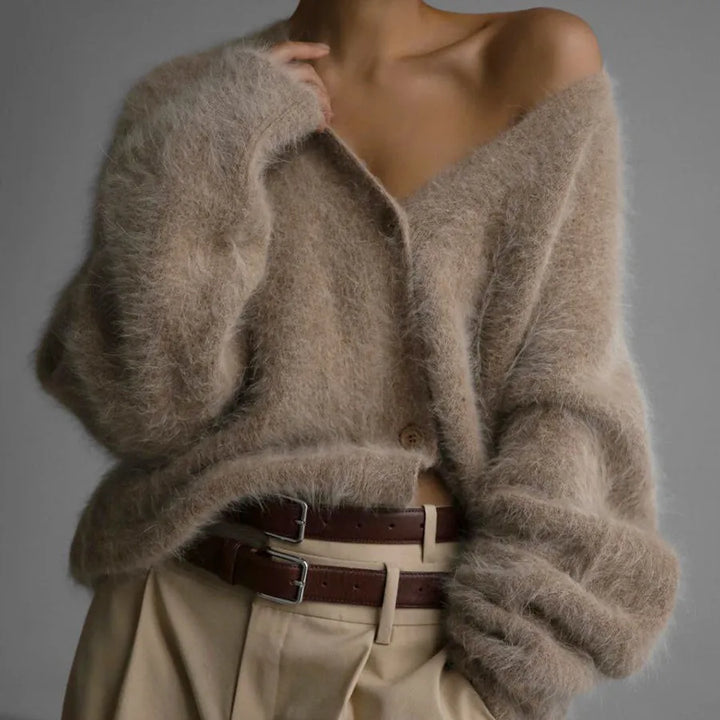 Cloud-Soft V-Neck Button Cardigan in Khaki