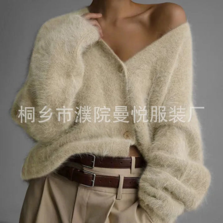 Cloud-Soft V-Neck Button Cardigan in Apricot