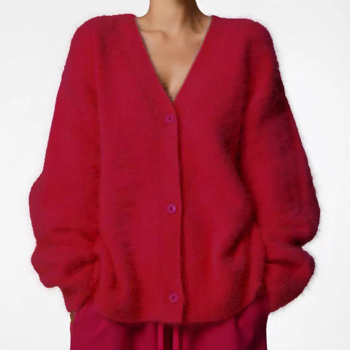 Cloud-Soft V-Neck Button Cardigan in Red