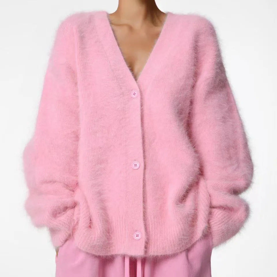 Cloud-Soft V-Neck Button Cardigan in Pink