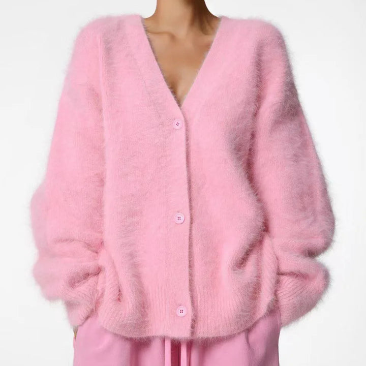 Cloud-Soft V-Neck Button Cardigan in Pink