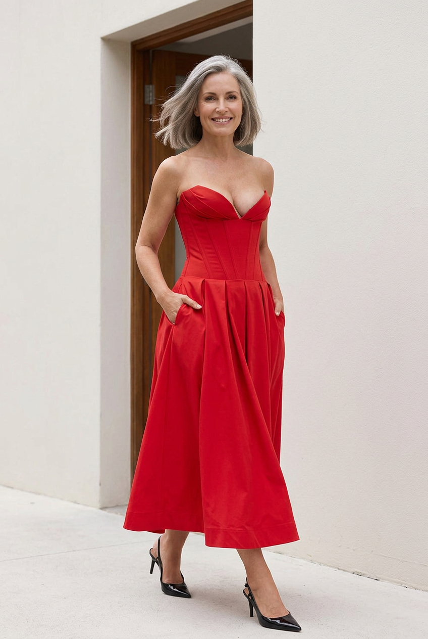 Delphine Corset Swing Midi Dress