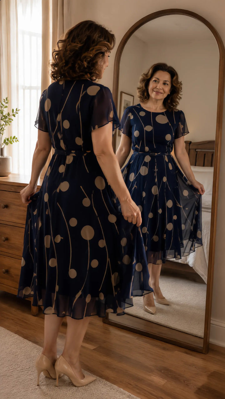 IVY | NAVY POLKA DOT PRINT MIDI DRESS