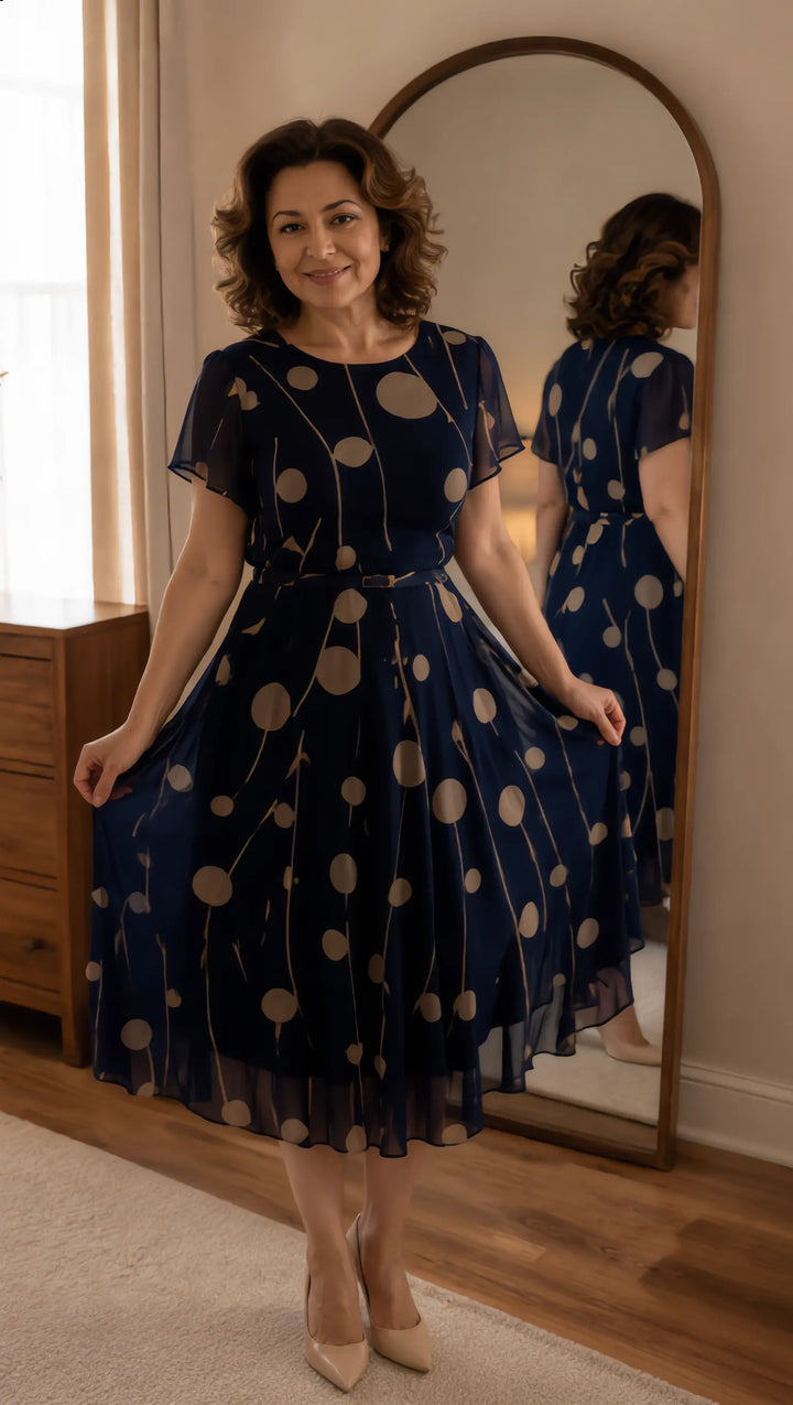 IVY | NAVY POLKA DOT PRINT MIDI DRESS